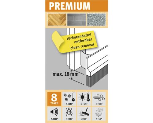Bande d''étanchéité Premium avec mention d''une durée de vie de huit ans et d''un retrait sans résidus