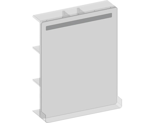 Transparentes Trennwandsystem mit Regalen.