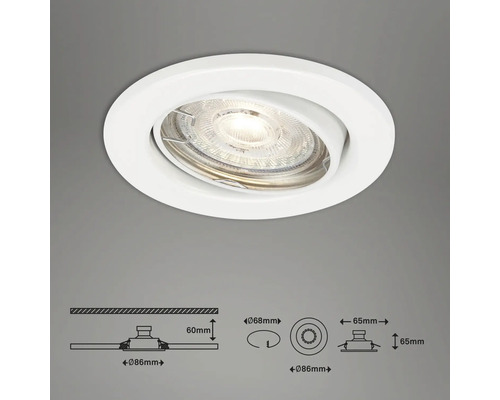 Deckeneinbaustrahler mit Leuchtmittel und Massangaben