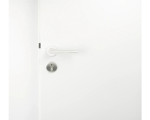 Porte blanche avec poignée de porte et serrure