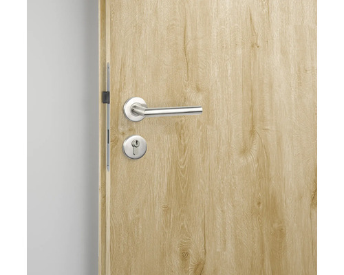 Porte en bois avec ferrures et poignée en métal