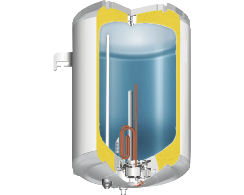 Querschnittsansicht eines Warmwasserspeichers zur Illustration der inneren Bauteile