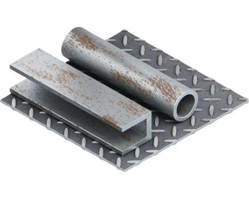 Articles métalliques : Plaque damier carrée, profilé en U et tube rond