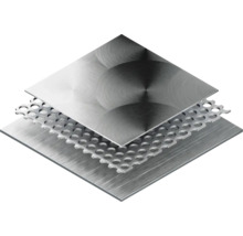 Image de trois plaques métalliques superposées, dont une plaque perforée