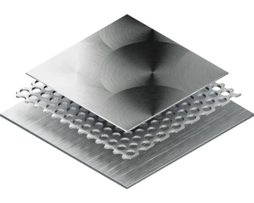 Image de trois plaques métalliques superposées, dont une plaque perforée