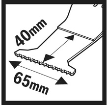 Abbildung eines Sägeblattes mit Maßangaben von 40 mm und 65 mm.