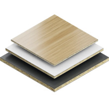 Drei beschichtete Spanplatten in Holz-, Weiß- und Optik