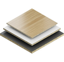Dekorspanplatten Stapel mit Holz-, Weiss- und Schwarzdekor