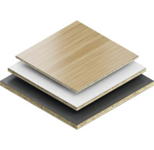Dekorplattenstapel mit Holz-, Weiss- und Schwarzdekor