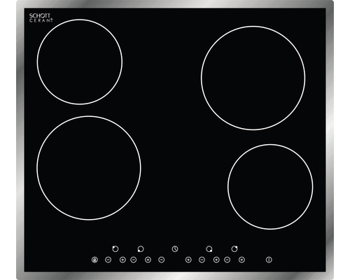Table de cuisson vitrocéramique noire avec quatre zones de cuisson