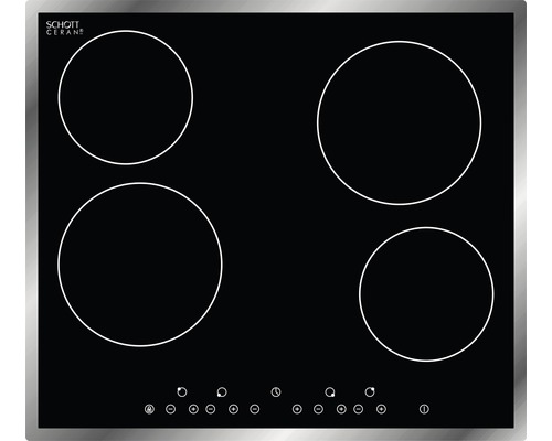 Table de cuisson vitrocéramique noire avec quatre zones de cuisson