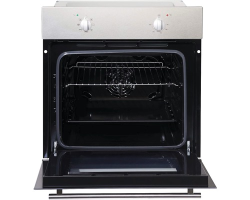 Four encastrable avec porte ouverte, grille et boutons de commande