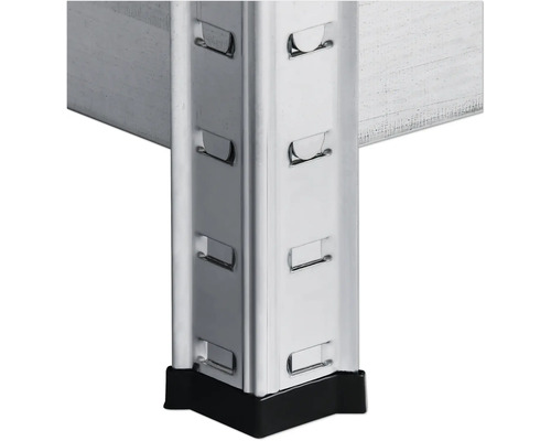 Gros plan sur un montant d''étagère métallique avec pied en plastique