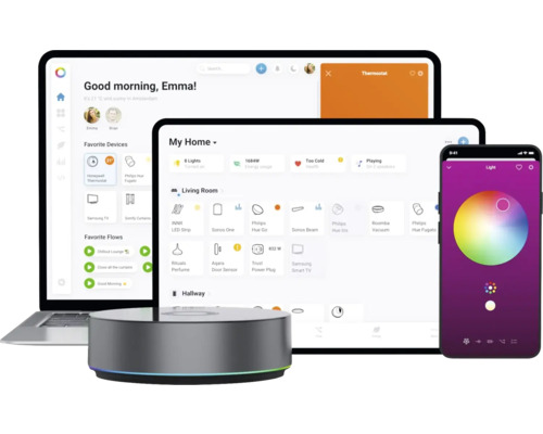 Commande Smart Home sur ordinateur portable, tablette et smartphone