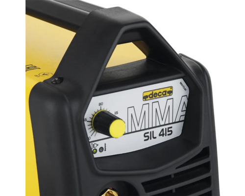 Nahaufnahme eines Deca MMA SIL 415 Schweißgeräts mit Einstellknopf und Tragegriff