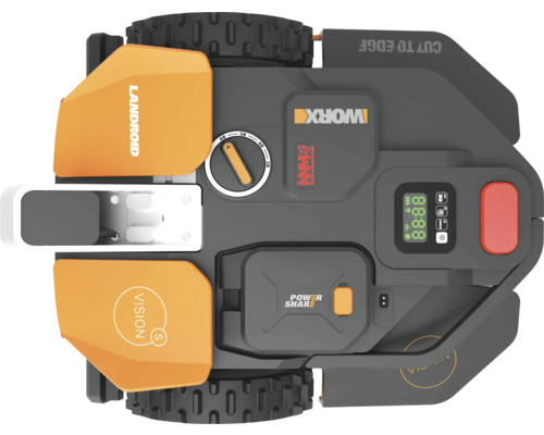 Vue de dessus d''un robot tondeuse Landroid de Worx.