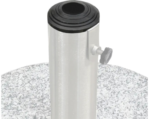 Vue détaillée d''un pied de parasol avec vis de blocage