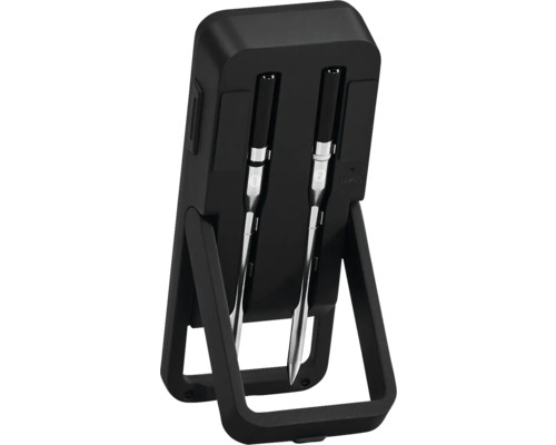 Digitales Bratenthermometer mit zwei Fühlern in schwarzer Halterung