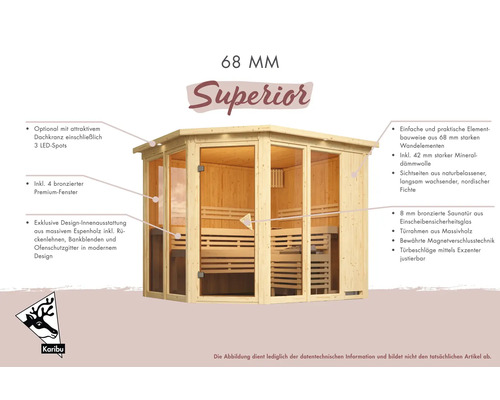 Karibu Superior Sauna mit 68 Millimeter Wandstärke und bronzierten Fenstern