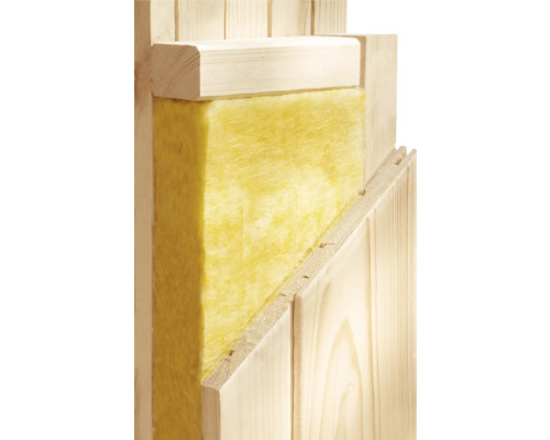 Holzkonstruktion mit Dämmmaterial und Holzpaneelen