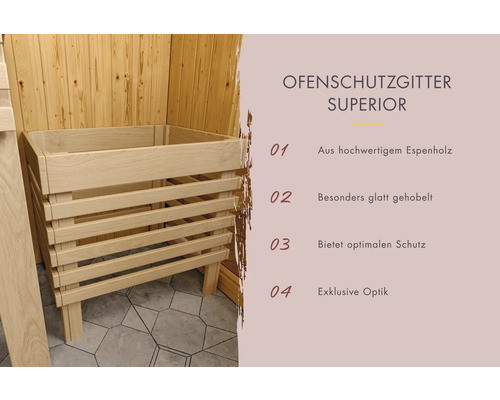Ofenschutzgitter Superior aus Espenholz für den Innenbereich