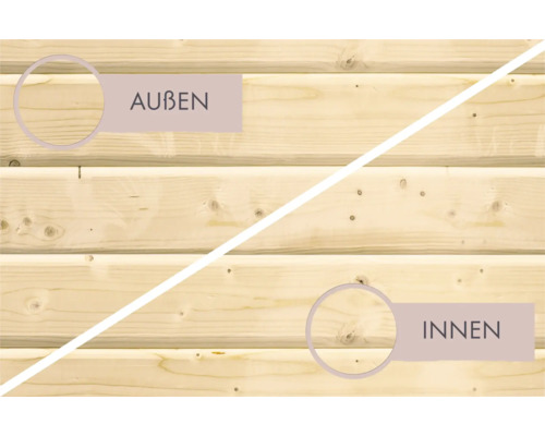 Holzwand mit Darstellung der Aussen- und Innenseite