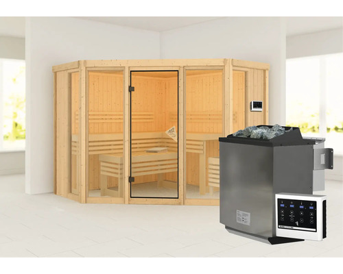 Sauna avec poêle de sauna et commande de sauna