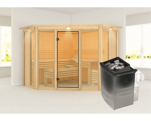 Innensauna mit Saunaofen und Saunasteinen