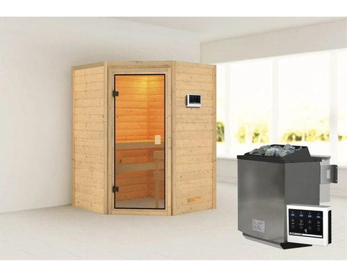 Sauna avec poêle de sauna et commande de sauna