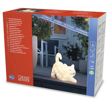 Verpackung einer LED-Dekoleuchte in Katzenform für den Aussenbereich