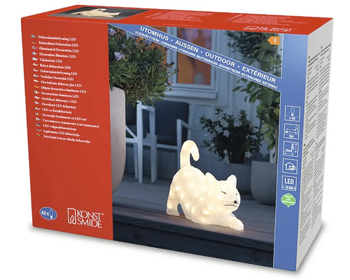 Verpackung einer LED-Dekoleuchte in Katzenform für den Aussenbereich