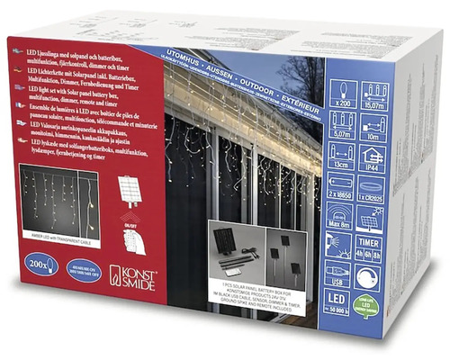 Emballage d''une guirlande lumineuse LED avec panneau solaire, boîtier de batterie, multifonction, variateur, télécommande et minuterie