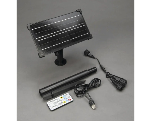 Panneau solaire, piquet de terre, câbles et télécommande