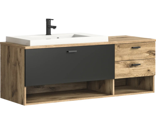 Waschtischunterschrank mit Waschbecken und Armatur für das Badezimmer