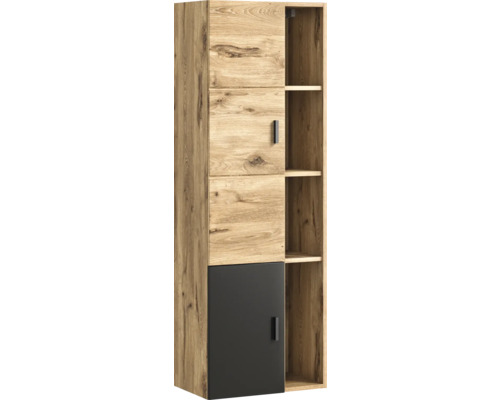 Holzregal mit Türen und offenen Fächern