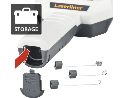Laserliner Inspektionskamera mit Zubehör und Aufbewahrungshinweis