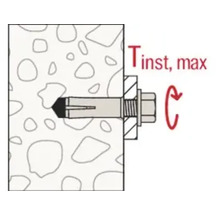 Illustration d''un boulon d''ancrage dans le béton avec indication du couple de serrage maximal