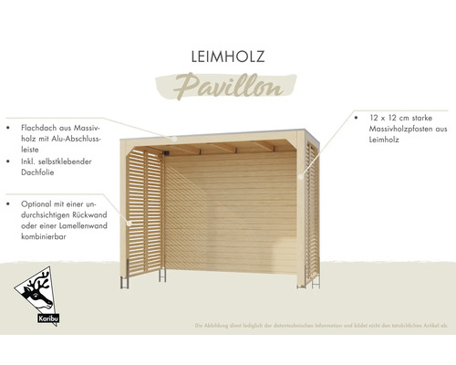 Pavillon aus Leimholz mit Flachdach und optionaler Rückwand
