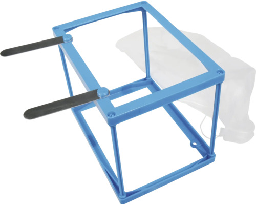 Blauer Eimerrahmen mit Metalleinsätzen zur Befestigung eines Eimers