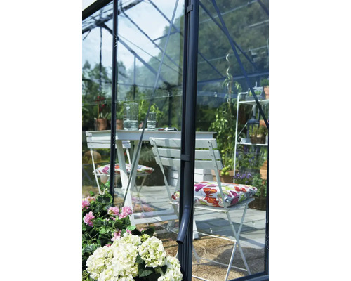 Serre avec table, chaises et plantes pour le jardin