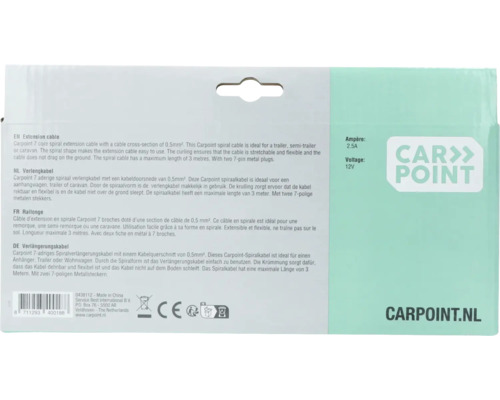 Câble spiralé Carpoint 7 broches, section de câble 0.5 mm², fiches métalliques 7 broches