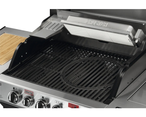 Barbecue à gaz ouvert avec grille et zone de maintien au chaud
