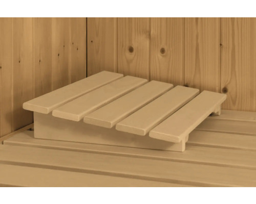Repose-pieds en bois pour sauna sur banc en bois