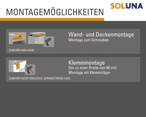 Montageanleitung für Wand-, Decken- und Klemmmontage