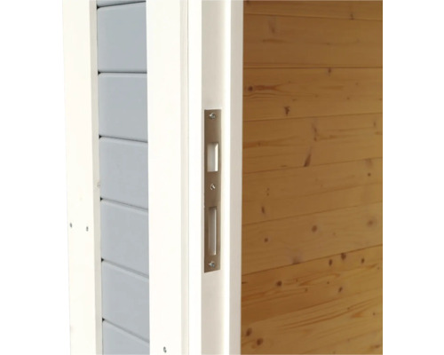 Vue détaillée d''une serrure de porte sur une porte en bois