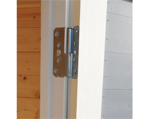 Gros plan d''une charnière de porte en métal sur une porte en bois