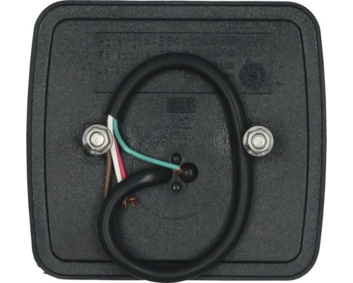 Rückseite einer schwarzen Anhängerleuchte mit Kabelanschluss