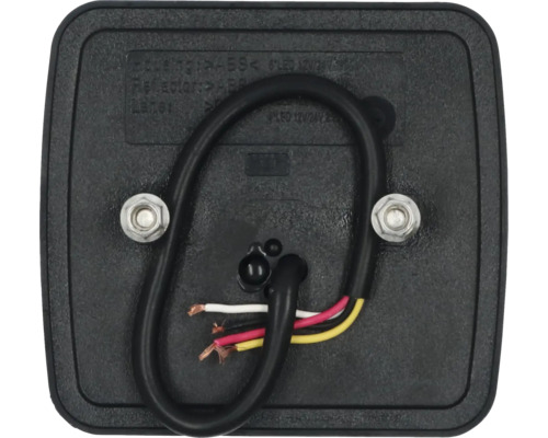 Rückansicht einer LED-Leuchte mit Kabel und Befestigungsschrauben