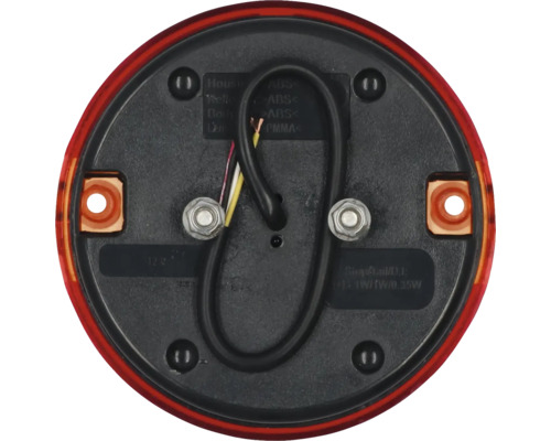 Rückseite einer runden Rückleuchte mit Kabelanschluss