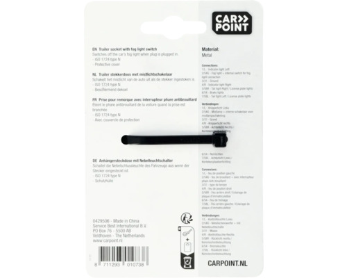 Prise de remorque avec interrupteur de feu antibrouillard en métal